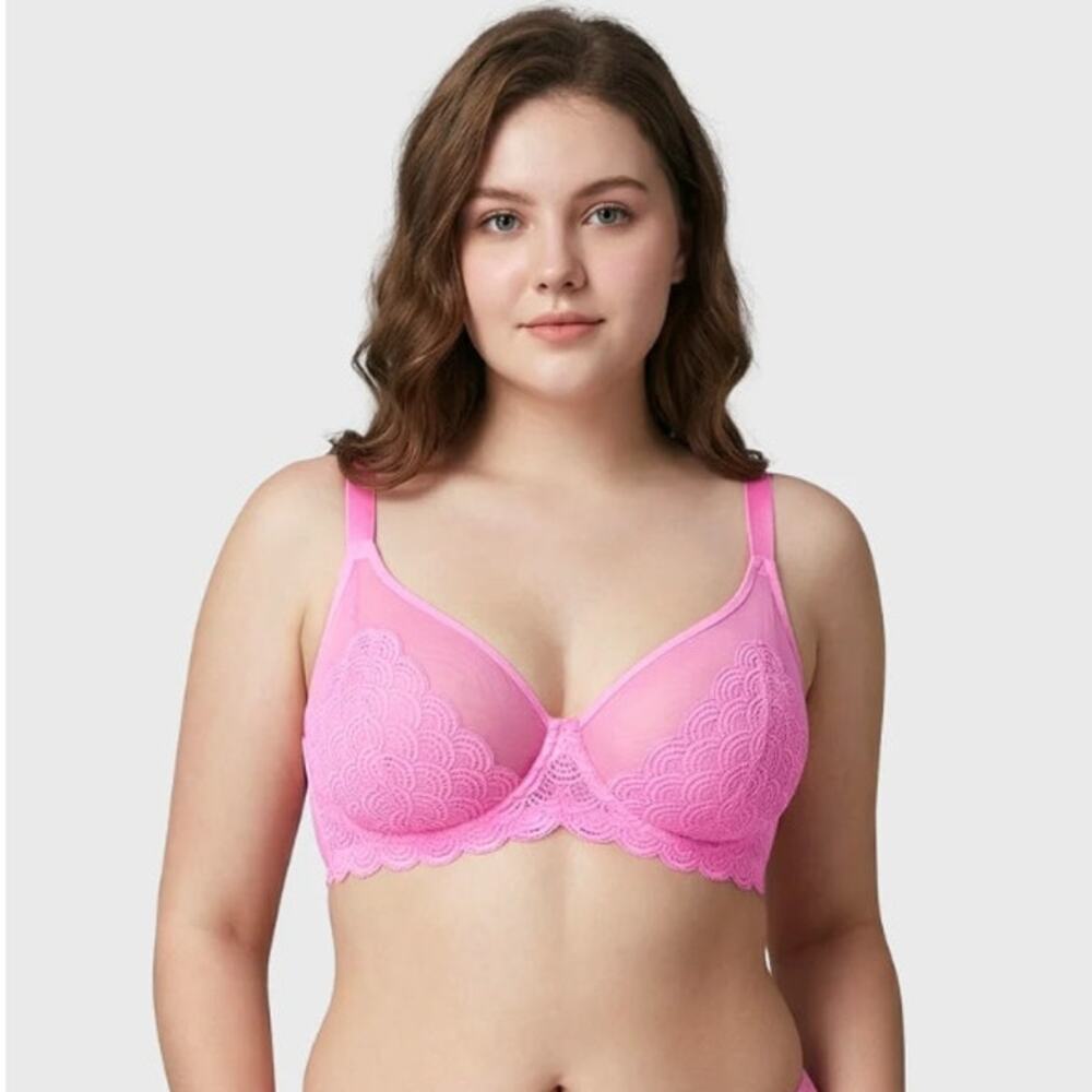 HSIA Pink Mermaid Scales Lace Underwire Bra Full Coverage Women Size 46DD NWT